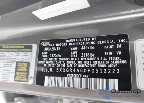 2015 Kia Optima Sx Turbo из США, поврежденный, VIN 5XXGR4A60FG513223